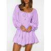 imageDokotoo Womens Dresses Fashion 2025 Long Puff Sleeve Elastic Waist ALine Casual Mini Beach DressPurple