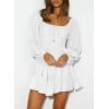 imageDokotoo Womens Dresses Fashion 2025 Long Puff Sleeve Elastic Waist ALine Casual Mini Beach DressWhite