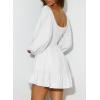 imageDokotoo Womens Dresses Fashion 2025 Long Puff Sleeve Elastic Waist ALine Casual Mini Beach DressWhite