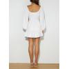 imageDokotoo Womens Dresses Fashion 2025 Long Puff Sleeve Elastic Waist ALine Casual Mini Beach DressWhite