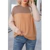 imageDokotoo Womens Fashion 2025 Color Block Long Sleeve Crewneck Knitted Casual Loose Pullover Shirts TopsAkhaki