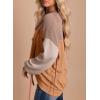 imageDokotoo Womens Fashion 2025 Color Block Long Sleeve Crewneck Knitted Casual Loose Pullover Shirts TopsAkhaki