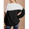 imageDokotoo Womens Fashion 2025 Color Block Long Sleeve Crewneck Knitted Casual Loose Pullover Shirts TopsBlack White