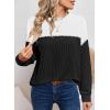 imageDokotoo Womens Fashion 2025 Color Block Long Sleeve Crewneck Knitted Casual Loose Pullover Shirts TopsBlack White