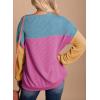 imageDokotoo Womens Fashion 2025 Color Block Long Sleeve Crewneck Knitted Casual Loose Pullover Shirts TopsBright Pink