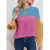 imageDokotoo Womens Fashion 2025 Color Block Long Sleeve Crewneck Knitted Casual Loose Pullover Shirts TopsBright Pink