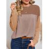 imageDokotoo Womens Fashion 2025 Color Block Long Sleeve Crewneck Knitted Casual Loose Pullover Shirts TopsCamel