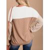 imageDokotoo Womens Fashion 2025 Color Block Long Sleeve Crewneck Knitted Casual Loose Pullover Shirts TopsChestnut