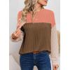 imageDokotoo Womens Fashion 2025 Color Block Long Sleeve Crewneck Knitted Casual Loose Pullover Shirts TopsCoffee