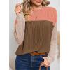 imageDokotoo Womens Fashion 2025 Color Block Long Sleeve Crewneck Knitted Casual Loose Pullover Shirts TopsCoffee