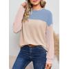 imageDokotoo Womens Fashion 2025 Color Block Long Sleeve Crewneck Knitted Casual Loose Pullover Shirts TopsLight Blue