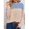 imageDokotoo Womens Fashion 2025 Color Block Long Sleeve Crewneck Knitted Casual Loose Pullover Shirts TopsLight Blue