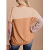 imageDokotoo Womens Fashion 2025 Color Block Long Sleeve Crewneck Knitted Casual Loose Pullover Shirts TopsLight Khaki