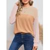 imageDokotoo Womens Fashion 2025 Color Block Long Sleeve Crewneck Knitted Casual Loose Pullover Shirts TopsLight Khaki
