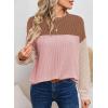 imageDokotoo Womens Fashion 2025 Color Block Long Sleeve Crewneck Knitted Casual Loose Pullover Shirts TopsLight Pink