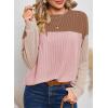 imageDokotoo Womens Fashion 2025 Color Block Long Sleeve Crewneck Knitted Casual Loose Pullover Shirts TopsLight Pink