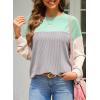 imageDokotoo Womens Fashion 2025 Color Block Long Sleeve Crewneck Knitted Casual Loose Pullover Shirts TopsMint Green
