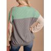 imageDokotoo Womens Fashion 2025 Color Block Long Sleeve Crewneck Knitted Casual Loose Pullover Shirts TopsMint Green