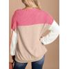 imageDokotoo Womens Fashion 2025 Color Block Long Sleeve Crewneck Knitted Casual Loose Pullover Shirts TopsRose Red