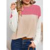 imageDokotoo Womens Fashion 2025 Color Block Long Sleeve Crewneck Knitted Casual Loose Pullover Shirts TopsRose Red