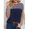 imageDokotoo Womens Fashion 2025 Color Block Long Sleeve Crewneck Knitted Casual Loose Pullover Shirts TopsSail Blue