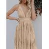 imageDokotoo Womens Formal Dresses Deep VNeck Embroidered Lace Mesh Evening Party Prom Dress Long Wedding DressApricot
