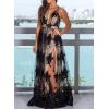imageDokotoo Womens Formal Dresses Deep VNeck Embroidered Lace Mesh Evening Party Prom Dress Long Wedding DressBlack
