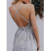 imageDokotoo Womens Formal Dresses Deep VNeck Embroidered Lace Mesh Evening Party Prom Dress Long Wedding DressGray