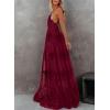 imageDokotoo Womens Formal Dresses Deep VNeck Embroidered Lace Mesh Evening Party Prom Dress Long Wedding DressRed