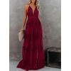 imageDokotoo Womens Formal Dresses Deep VNeck Embroidered Lace Mesh Evening Party Prom Dress Long Wedding DressRed