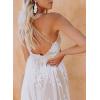 imageDokotoo Womens Formal Dresses Deep VNeck Embroidered Lace Mesh Evening Party Prom Dress Long Wedding DressWhite
