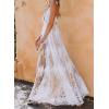imageDokotoo Womens Formal Dresses Deep VNeck Embroidered Lace Mesh Evening Party Prom Dress Long Wedding DressWhite