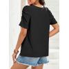 imageDokotoo Womens Hollow Pleated Short Sleeves Square Neck Casual Loose Solid Color Knit T Shirts Tops BlousesBlack