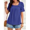 imageDokotoo Womens Hollow Pleated Short Sleeves Square Neck Casual Loose Solid Color Knit T Shirts Tops BlousesBluing
