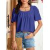 imageDokotoo Womens Hollow Pleated Short Sleeves Square Neck Casual Loose Solid Color Knit T Shirts Tops BlousesBluing