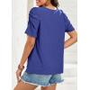 imageDokotoo Womens Hollow Pleated Short Sleeves Square Neck Casual Loose Solid Color Knit T Shirts Tops BlousesBluing