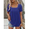 imageDokotoo Womens Hollow Pleated Short Sleeves Square Neck Casual Loose Solid Color Knit T Shirts Tops BlousesBluing