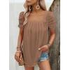 imageDokotoo Womens Hollow Pleated Short Sleeves Square Neck Casual Loose Solid Color Knit T Shirts Tops BlousesChestnut