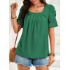 imageDokotoo Womens Hollow Pleated Short Sleeves Square Neck Casual Loose Solid Color Knit T Shirts Tops BlousesDark Green