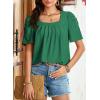 imageDokotoo Womens Hollow Pleated Short Sleeves Square Neck Casual Loose Solid Color Knit T Shirts Tops BlousesDark Green
