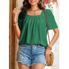 imageDokotoo Womens Hollow Pleated Short Sleeves Square Neck Casual Loose Solid Color Knit T Shirts Tops BlousesDark Green