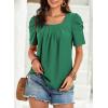 imageDokotoo Womens Hollow Pleated Short Sleeves Square Neck Casual Loose Solid Color Knit T Shirts Tops BlousesDark Green