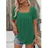 imageDokotoo Womens Hollow Pleated Short Sleeves Square Neck Casual Loose Solid Color Knit T Shirts Tops BlousesDark Green