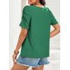 imageDokotoo Womens Hollow Pleated Short Sleeves Square Neck Casual Loose Solid Color Knit T Shirts Tops BlousesDark Green