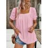 imageDokotoo Womens Hollow Pleated Short Sleeves Square Neck Casual Loose Solid Color Knit T Shirts Tops BlousesLight Pink