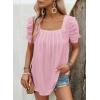 imageDokotoo Womens Hollow Pleated Short Sleeves Square Neck Casual Loose Solid Color Knit T Shirts Tops BlousesLight Pink