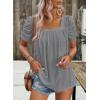 imageDokotoo Womens Hollow Pleated Short Sleeves Square Neck Casual Loose Solid Color Knit T Shirts Tops BlousesMedium Grey