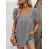 imageDokotoo Womens Hollow Pleated Short Sleeves Square Neck Casual Loose Solid Color Knit T Shirts Tops BlousesMedium Grey