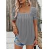 imageDokotoo Womens Hollow Pleated Short Sleeves Square Neck Casual Loose Solid Color Knit T Shirts Tops BlousesMedium Grey