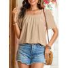 imageDokotoo Womens Hollow Pleated Short Sleeves Square Neck Casual Loose Solid Color Knit T Shirts Tops BlousesParchment